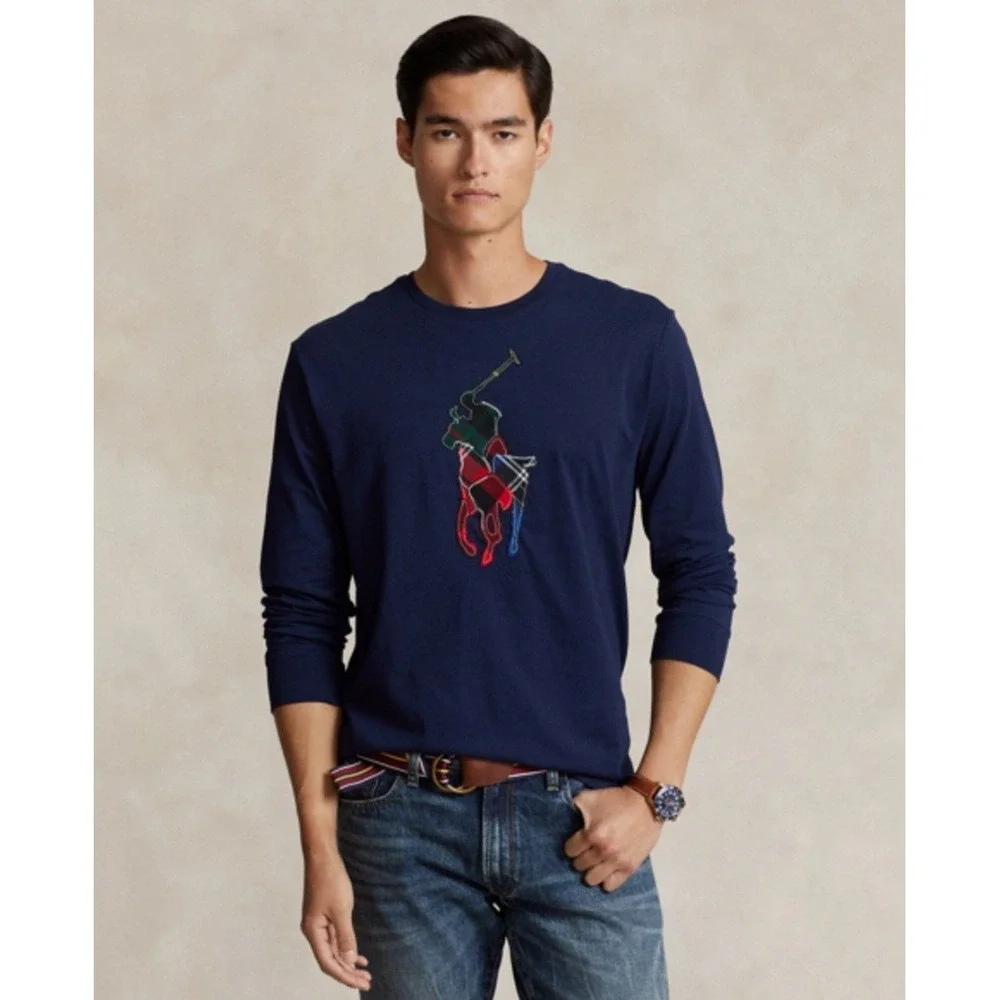 Polo Ralph‎ Lauren Men's Classic Fit Plaid Big Pony Jersey T-Shirt Size 2XB Blue